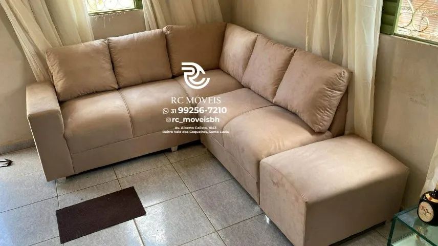 Sofá de Canto com Puff Suede D33 Confortável Direto da Fábrica - Foto 4