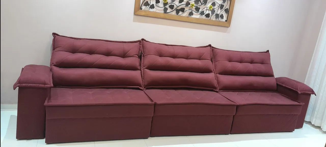 Sofá Retrátil 3,90m, Molas e Espuma D33, Thunder. Cama Inbox