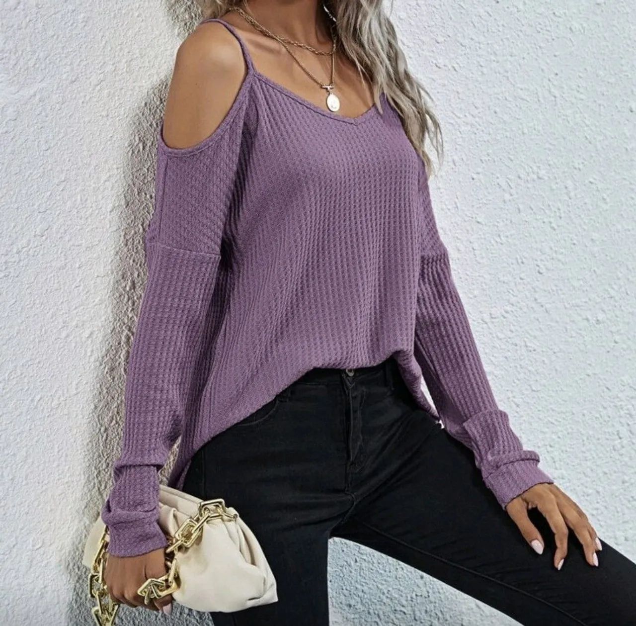 Blusa de manga comprida aberta nos ombros  - Foto 3