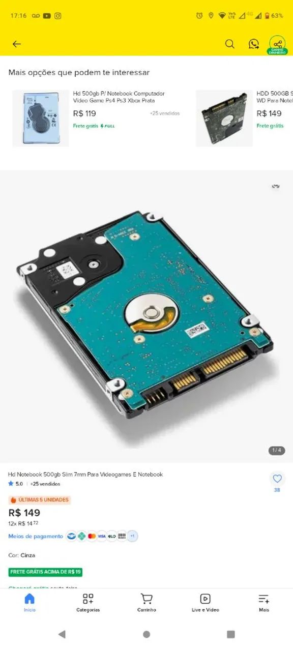 Vende-se HD para notebook 