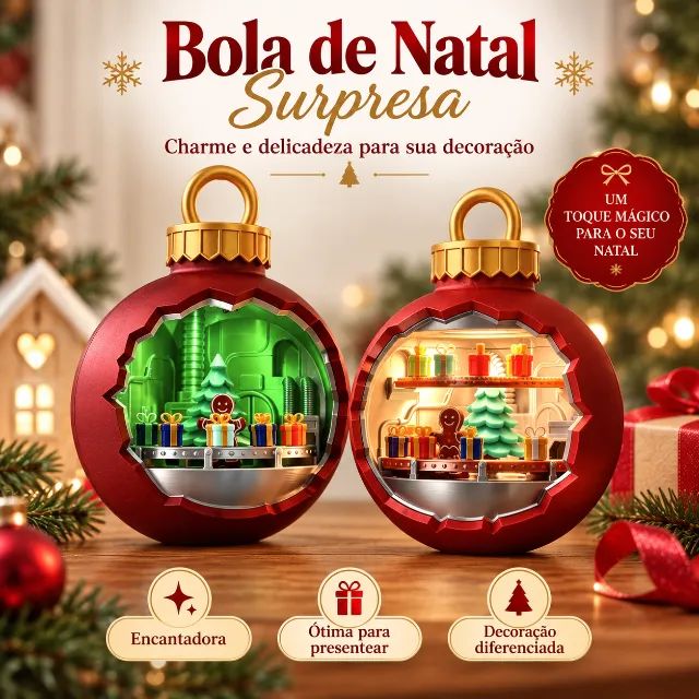 Bola Natalina Decorativa com Mini Cenário de Natal e Presentes - Foto 2
