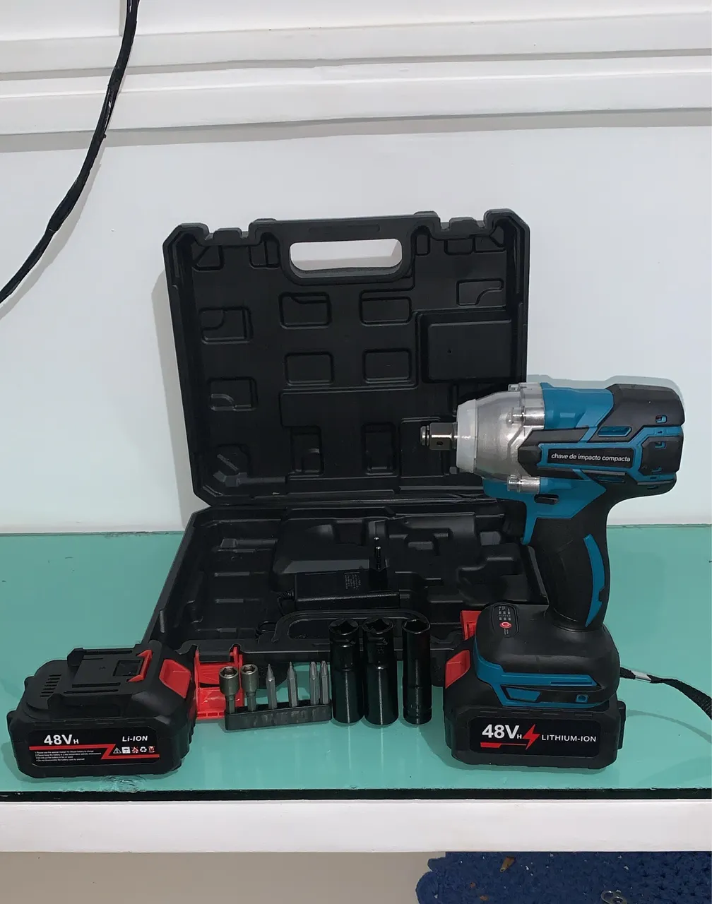Chave impacto 48V 2 baterias maleta,ponteiras - Ferramentas de