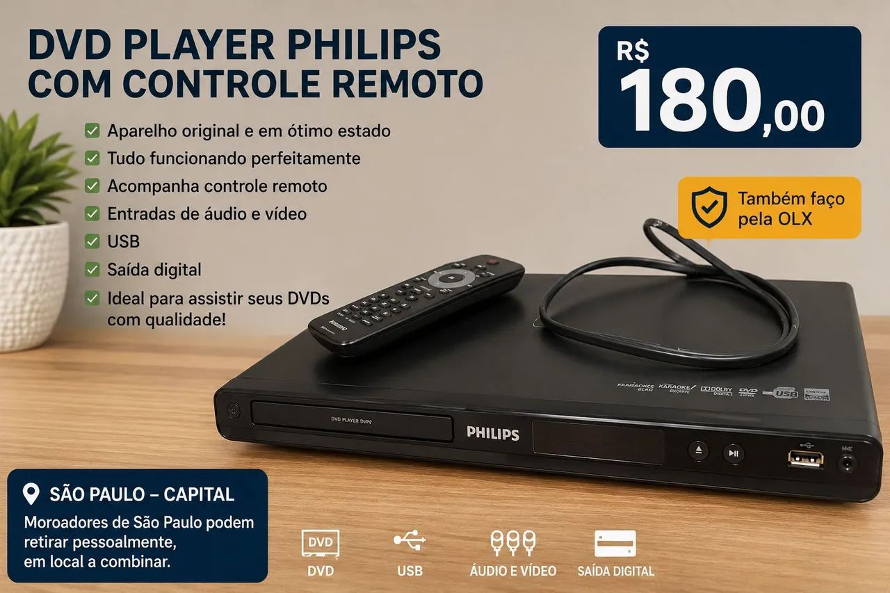 player Philips com controle remoto 