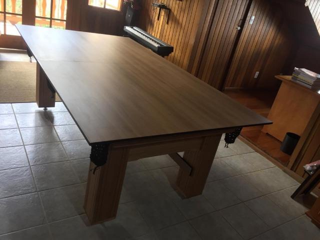 Mesa Madeira de Bilhar e Jantar | Mesa Cerejeira | Tecido Vermelho | Modelo: NAJM2966 - Foto 3