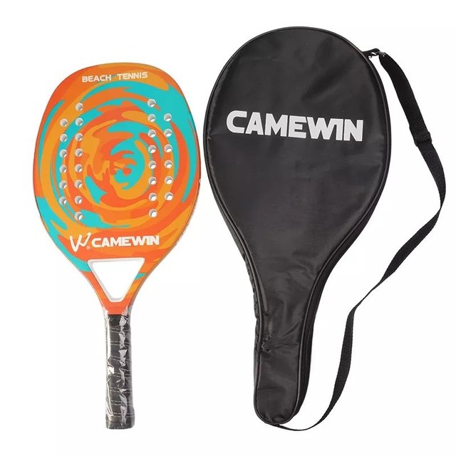 Raquete De Beach Tennis Em Carbono - Performance - Camewin - Laranja<br><br>