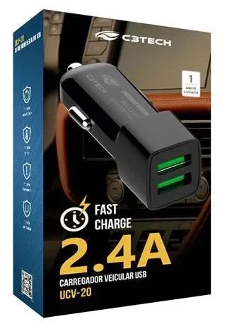 carregador veicular rápido 2 usb 2.4a c3tech ucv-20bk - Foto 3