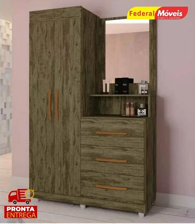 Guarda Roupa 2 Portas e 3 Gavetas Novo Pronta Entrega 
