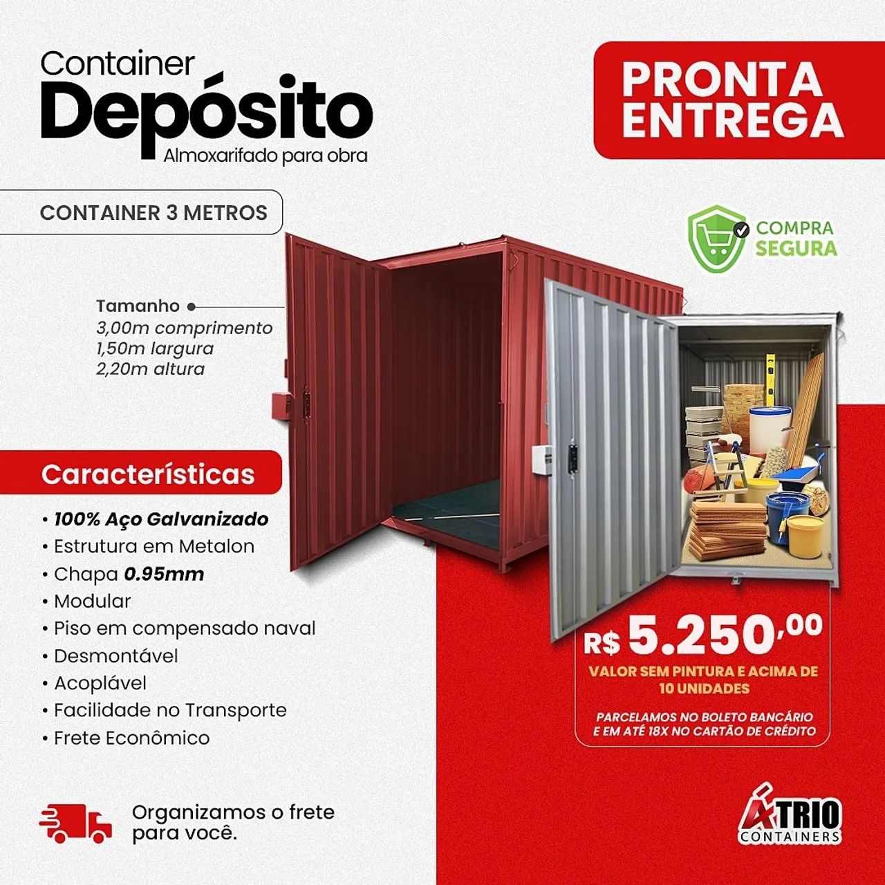 Container Almoxarifado obra 3 metros PROMOÇÃO 