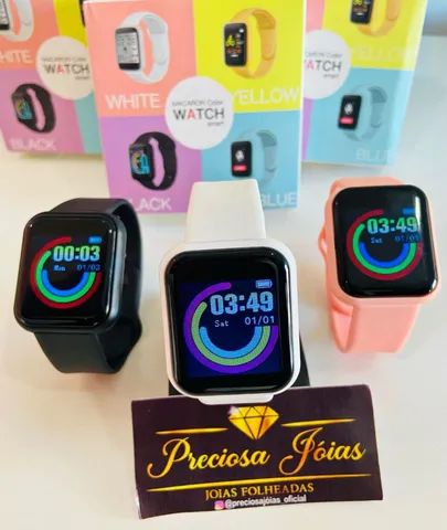 Conjunto kit feminino relógio smartwatch D20 colar e brincos 