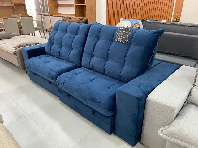 Sofá 2,50 m em Veludo Azul com Molas Ensacadas!