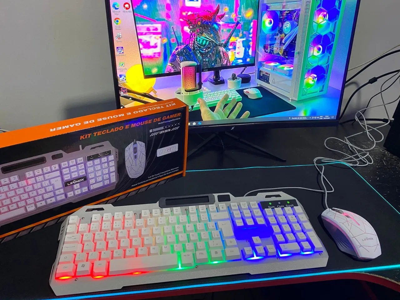 Kit Teclado e Mouse Gamer Branco
