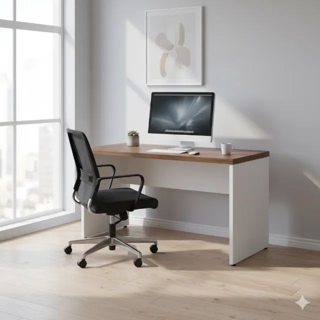 Mesa Escritório 1,20×0,60m Sem Gaveta Nogal Sevilha/Branco Design Funcional Modelo 34305