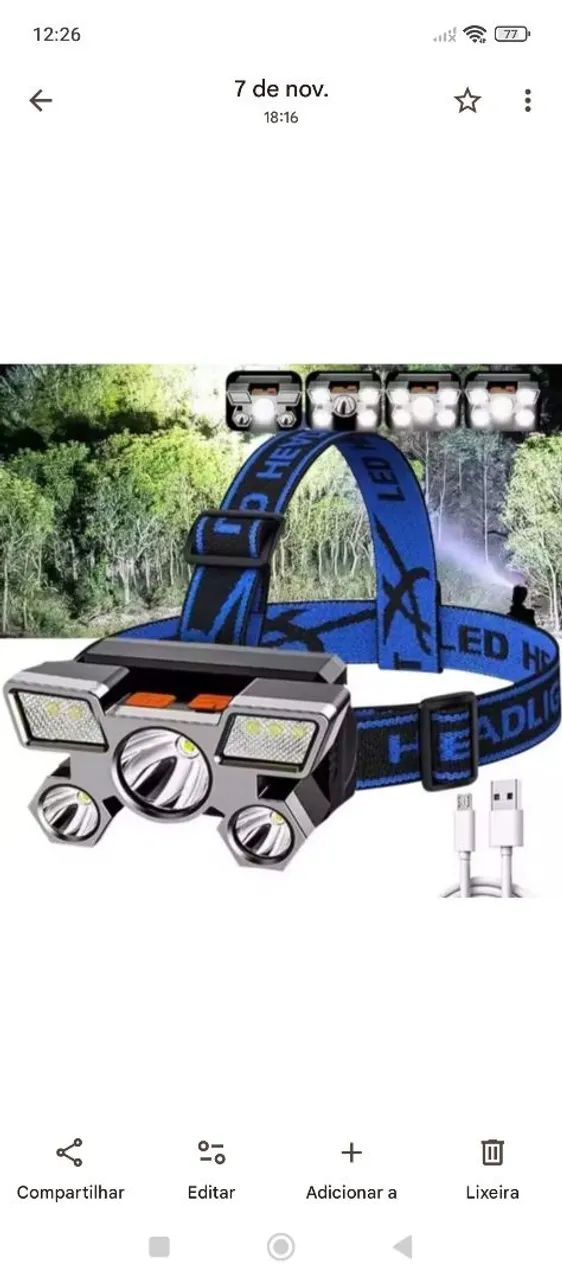 LANTERNA DE CABEÇA RECARREGÁVEL LEDS  - Foto 2