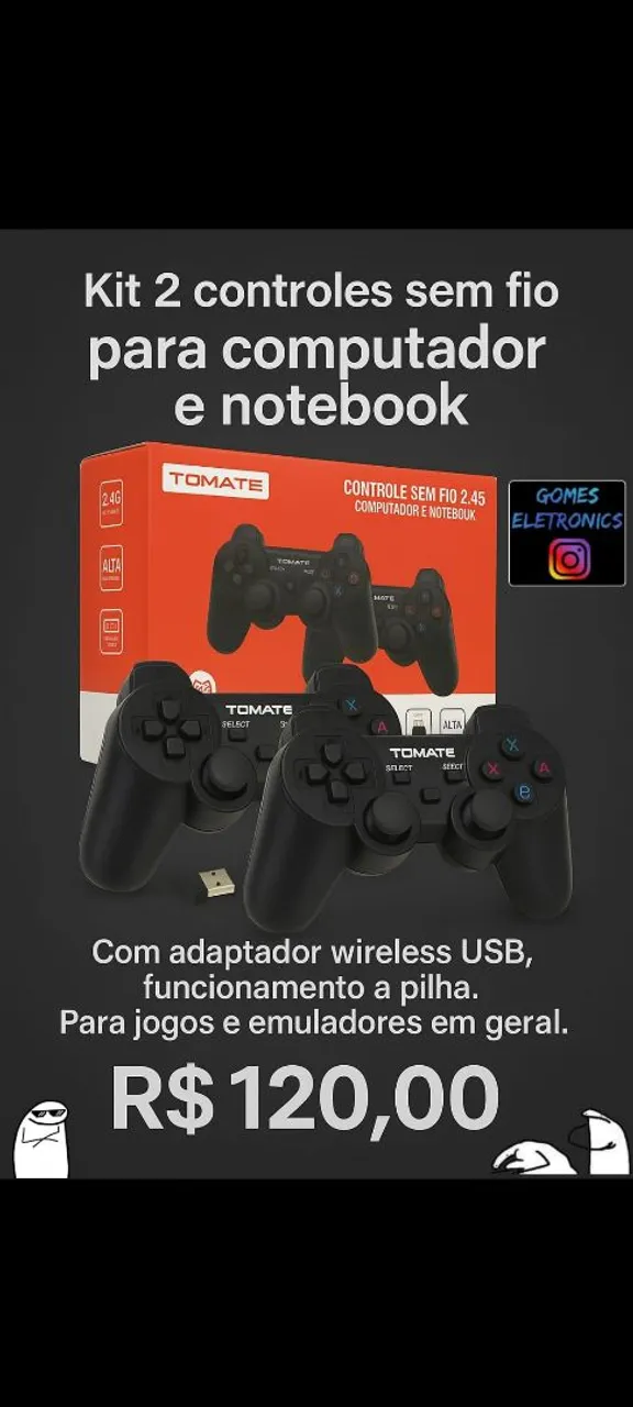 Kit 2 Controles Sem Fio para PC e Notebook
