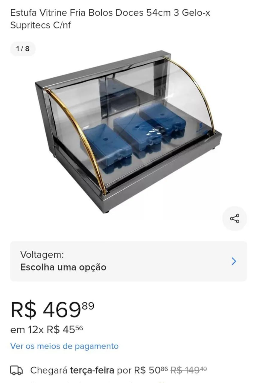 Estufa Vitrine Fria Bolos Doces 54cm 3 Gelo-x