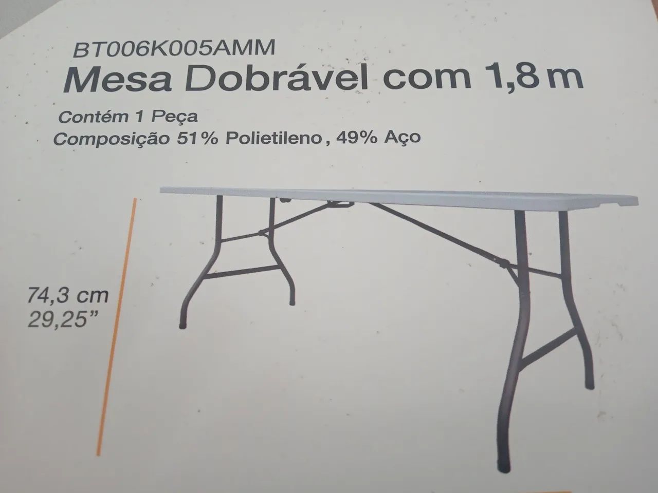 Mesa Dobrável 1,8m - Branca - Nova