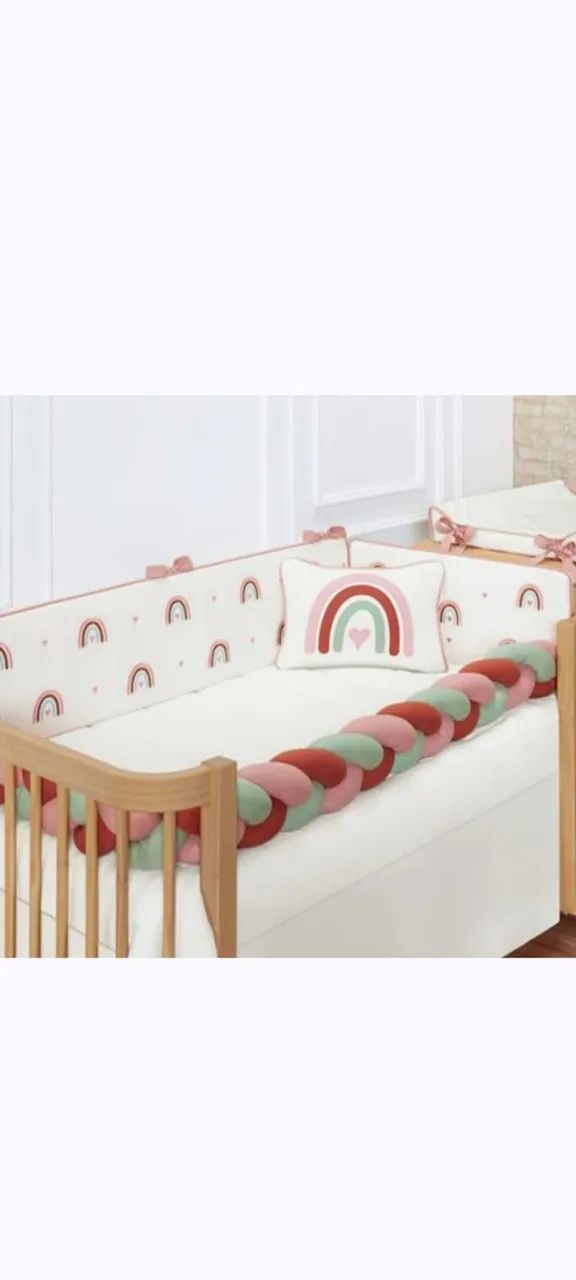 Kit Berço Arco Íris Rosê 8 Peças 100% Algodão - Batistela Baby
