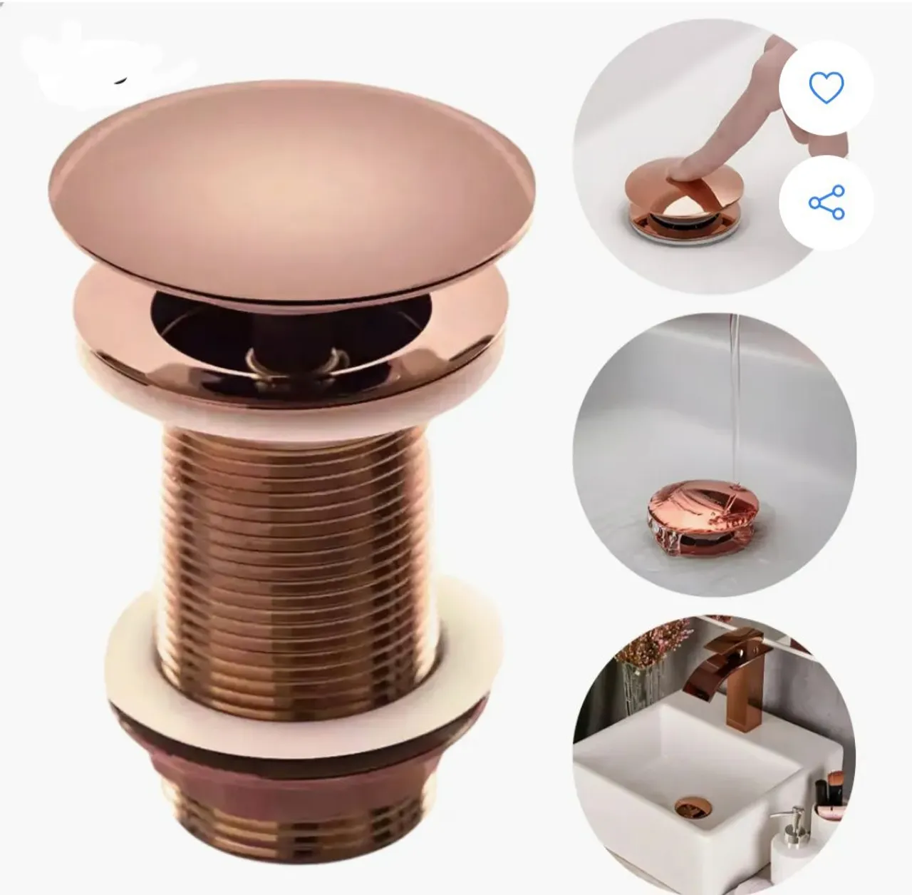 Válvula de Pia Rose Gold Click - Elegância e Praticidade