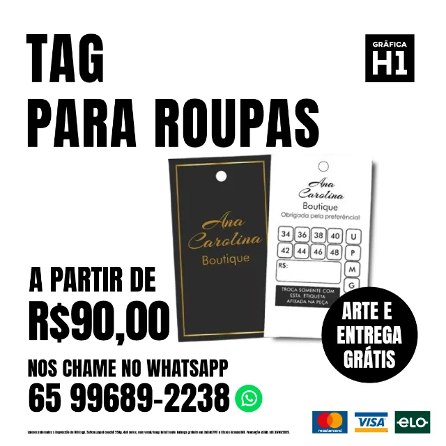 TAG PARA ROUPAS - ARTE E ENTREGA GRÁTIS