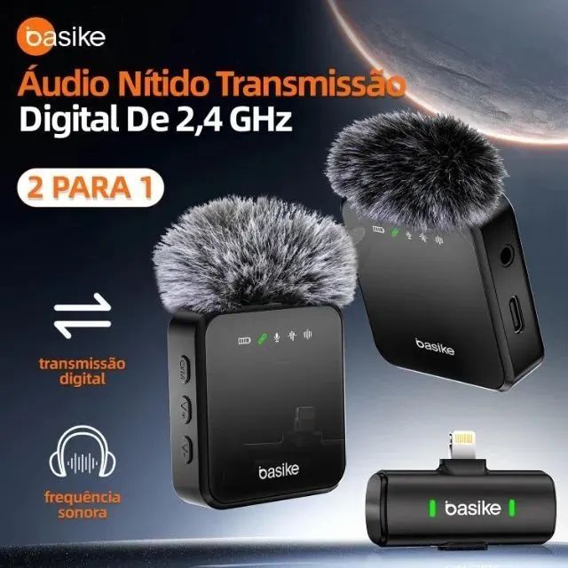 Microfone Lapela Duplo para Celular Basike - 2 em 1 - Novo - Foto 6