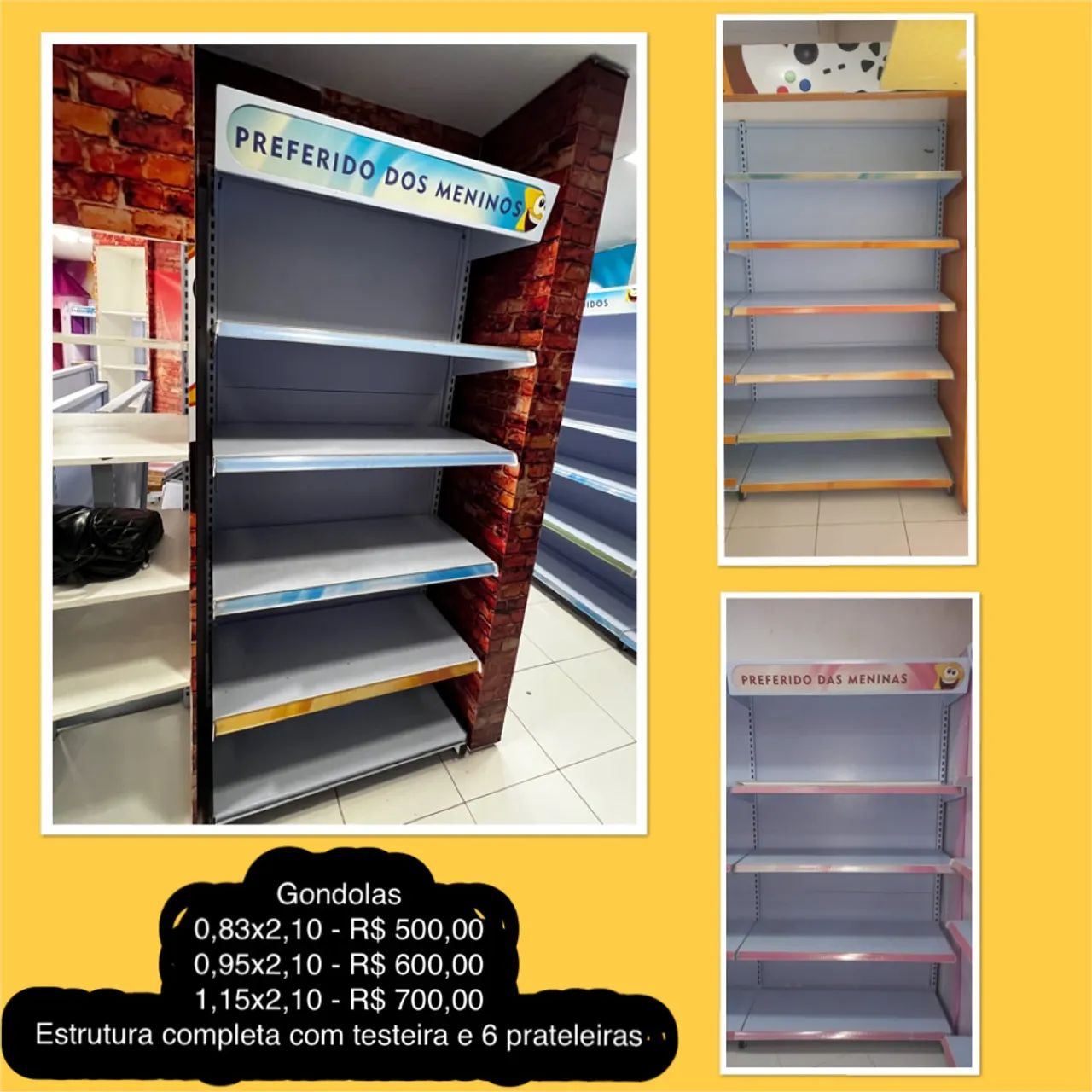 Gôndolas para comércio - 0,83m, 0,95m e 1,15m
