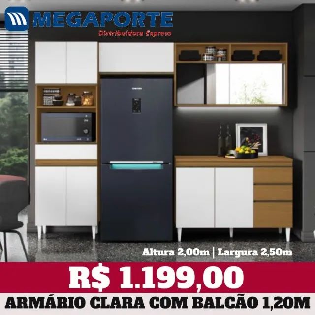 Armário de Cozinha Completo com Balcão 1,20m (Novo) Entrega Grátis! 