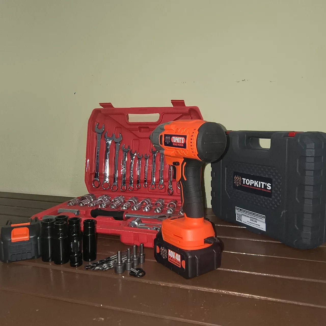 Chave de impacto 550N brushless + jogo de chaves 37 peças
