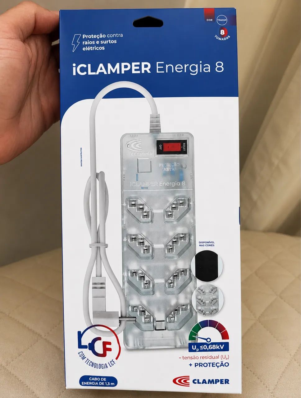 Filtro de Linha iCLAMPER Protetor 8 Tomadas Dps Transparente Lcf Lacrado