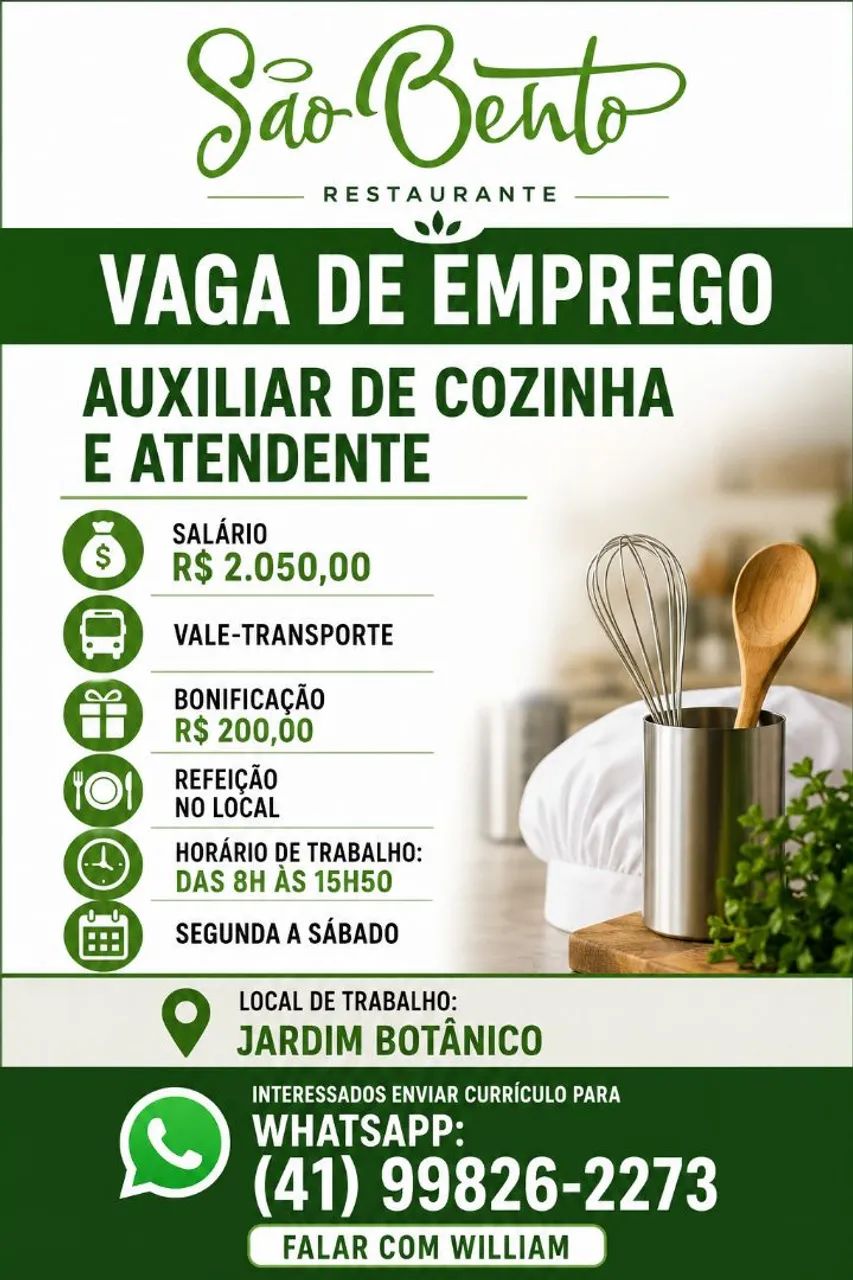 Auxiliar de Cozinha e Atendente 