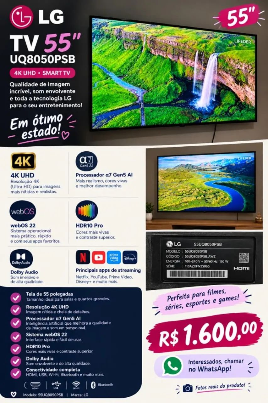 SMART TV 55 Polegadas LG - Semi nova - Foto 4