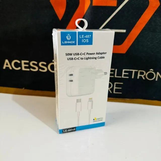 kit carregador de 50W com 2 entradas Tipo-c Lehmox- com cabo USB-C+C