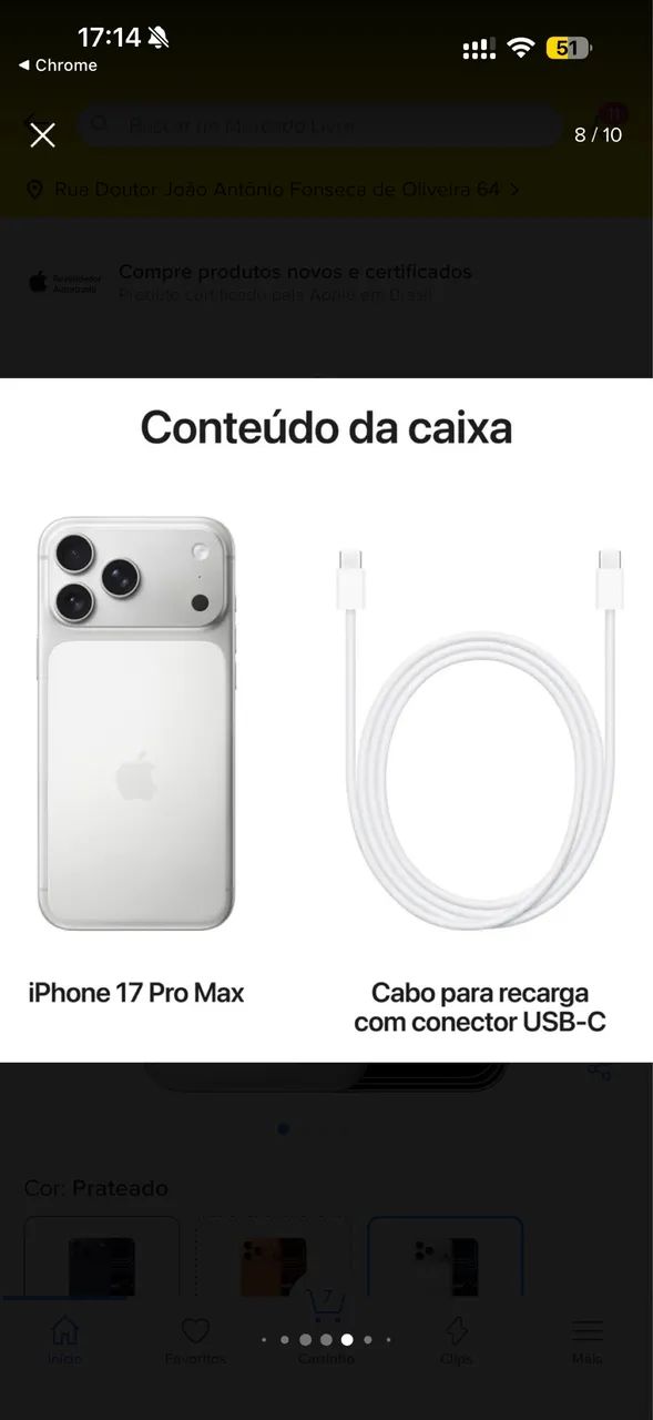  iPhone 17 Pro Max Silver 256GB 80 ciclo  - Garantia até mês 05/2027 - Foto 4
