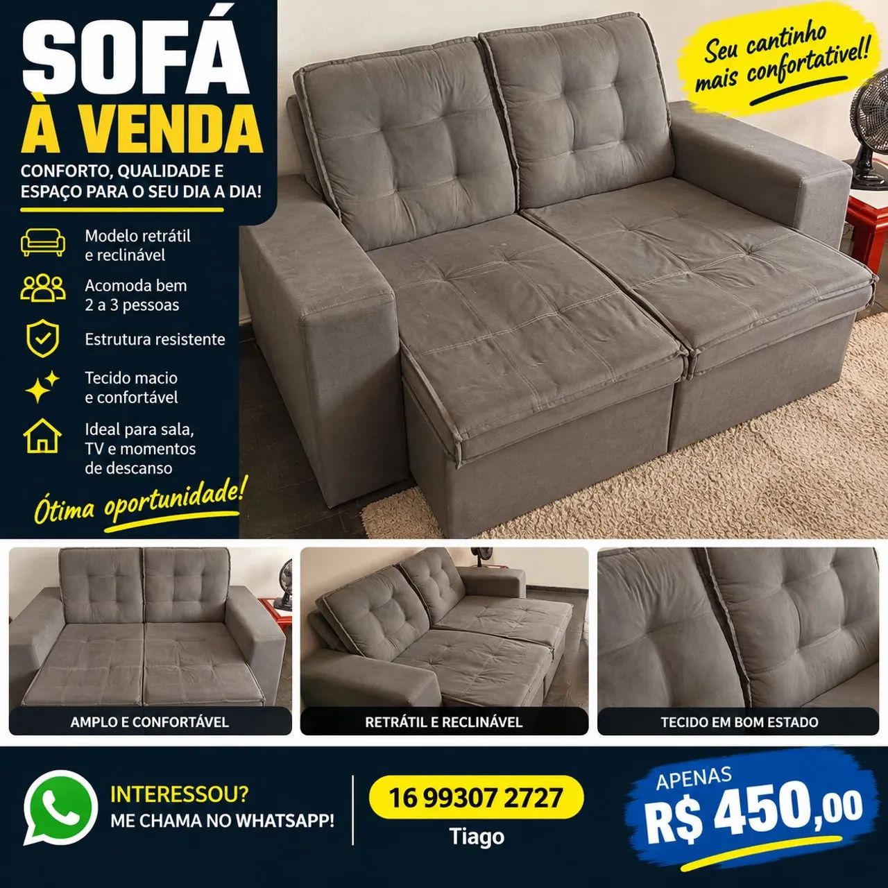 Sofá dois a três lugares