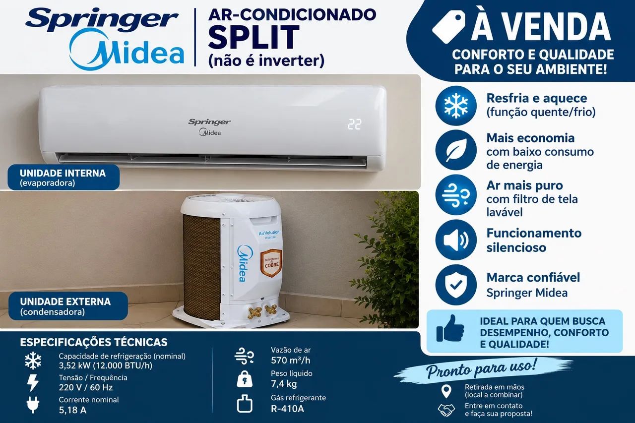 ? AR-CONDICIONADO SPLIT SPRINGER MIDEA 9.000 BTUs -