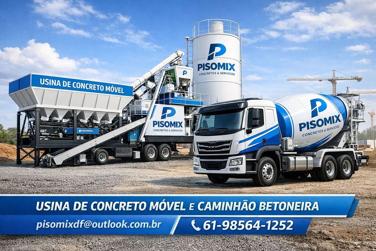  Usina móvel de concreto e caminhão betoneira e bomba de concreto 