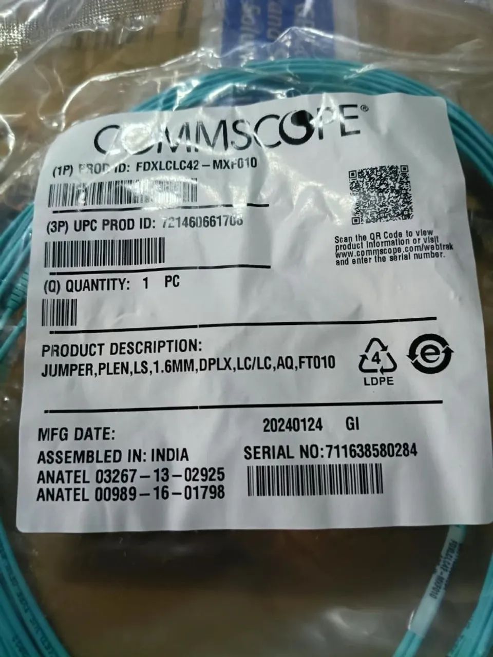 Cordão fibra óptica 