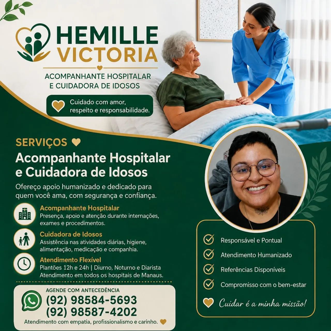 Cuidadora de idosos e acompanhante hospitalar 