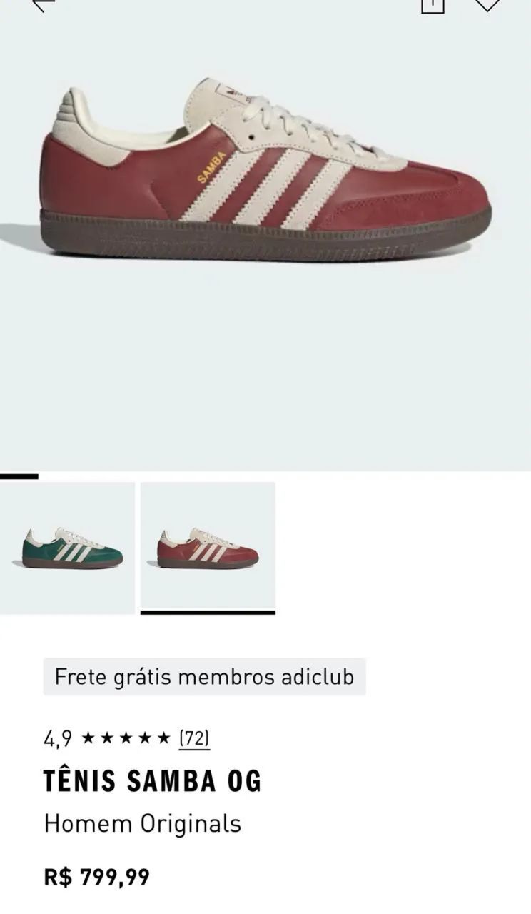 Tê Adidas Samba bordô 36