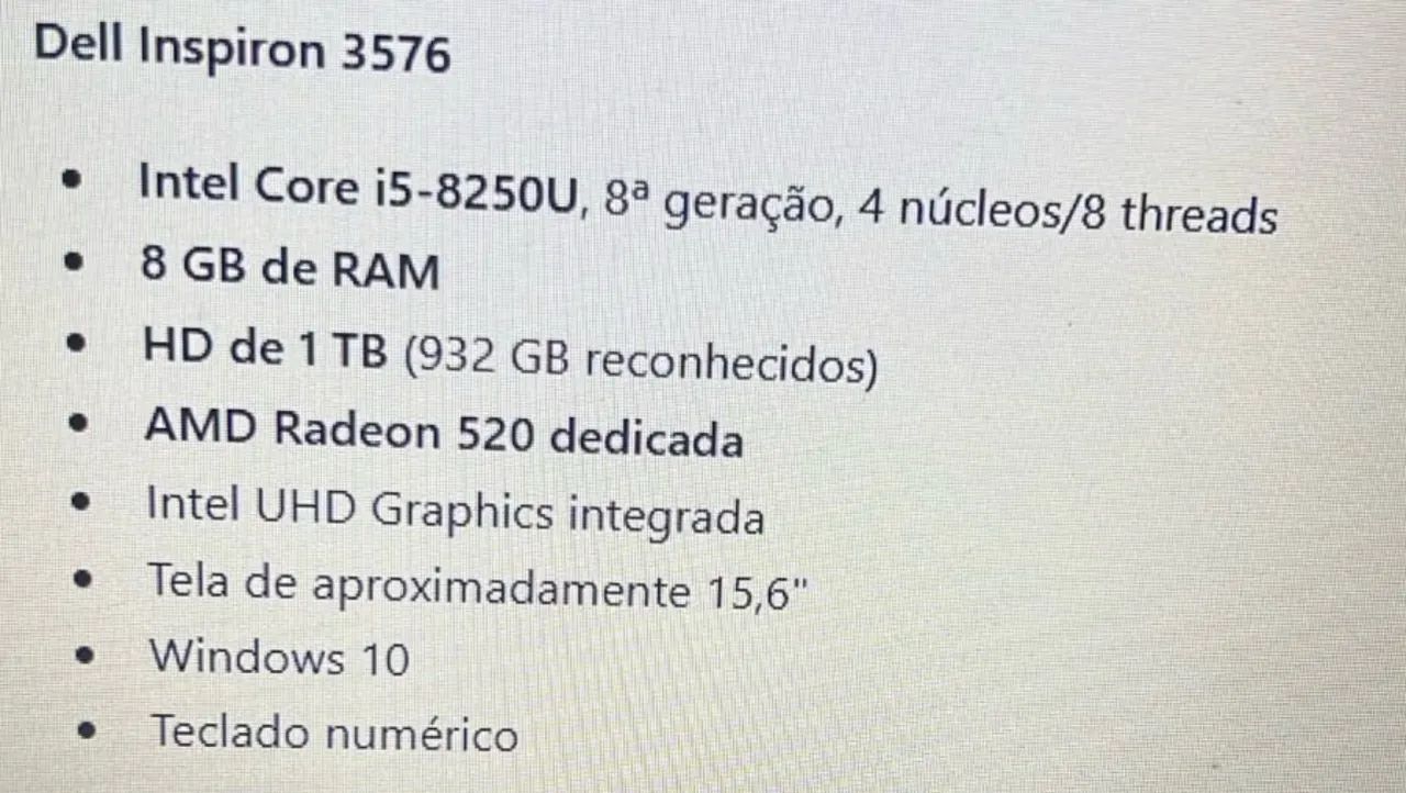 Notebook Dell Inspiron - i5 - HD 1tb