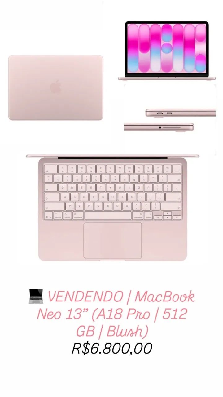 MacBook Neo 2026 8GB 512GB Touch ID- Blush - Notebooks - Brás, São