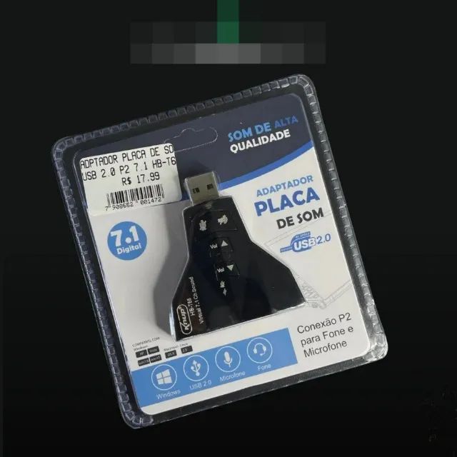 Adaptador Placa De Som Usb 7.1 2 Entradas P2 Fone E Microfone