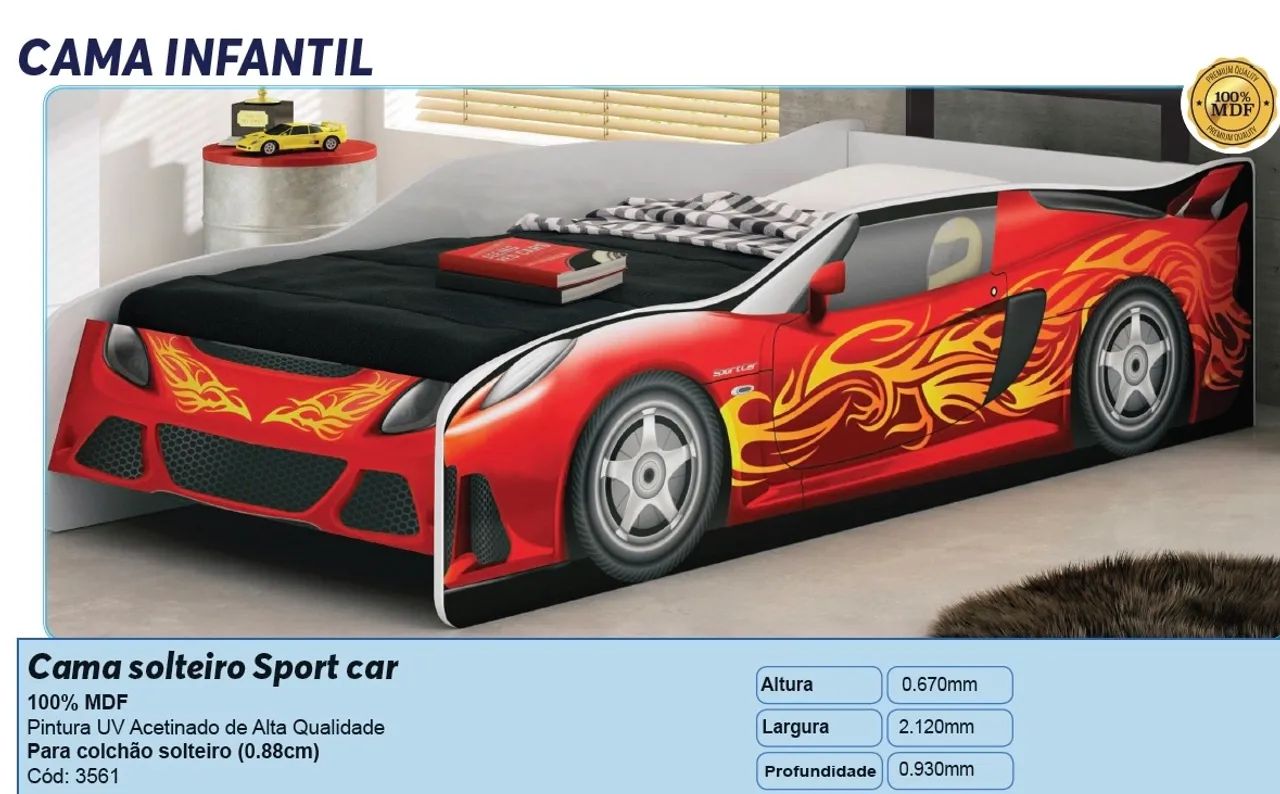 Cama carro solteiro MDF - Promoção 