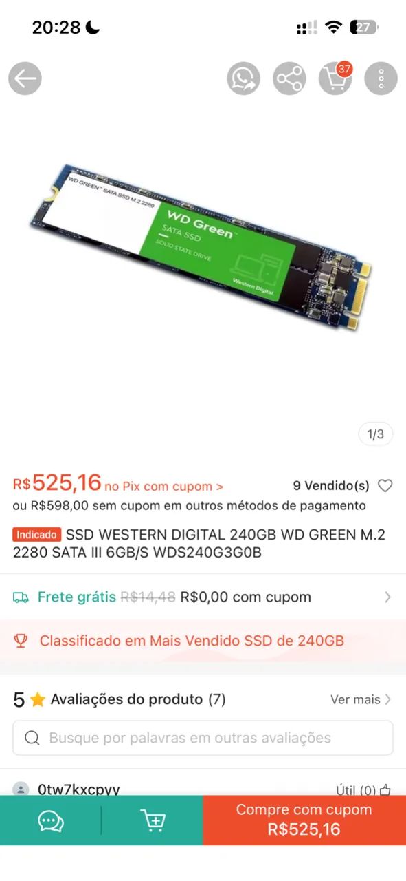 NVME SSD 240GB WD GREEN M.2 - Garantia de 3 Meses - Foto 2