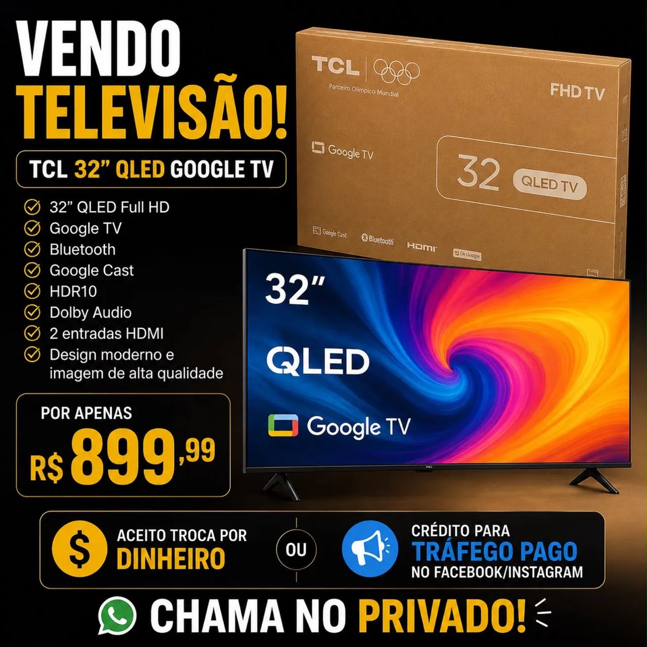 TV TCL 32 QLED Google TV  NOVA E LACRADA - Foto 2