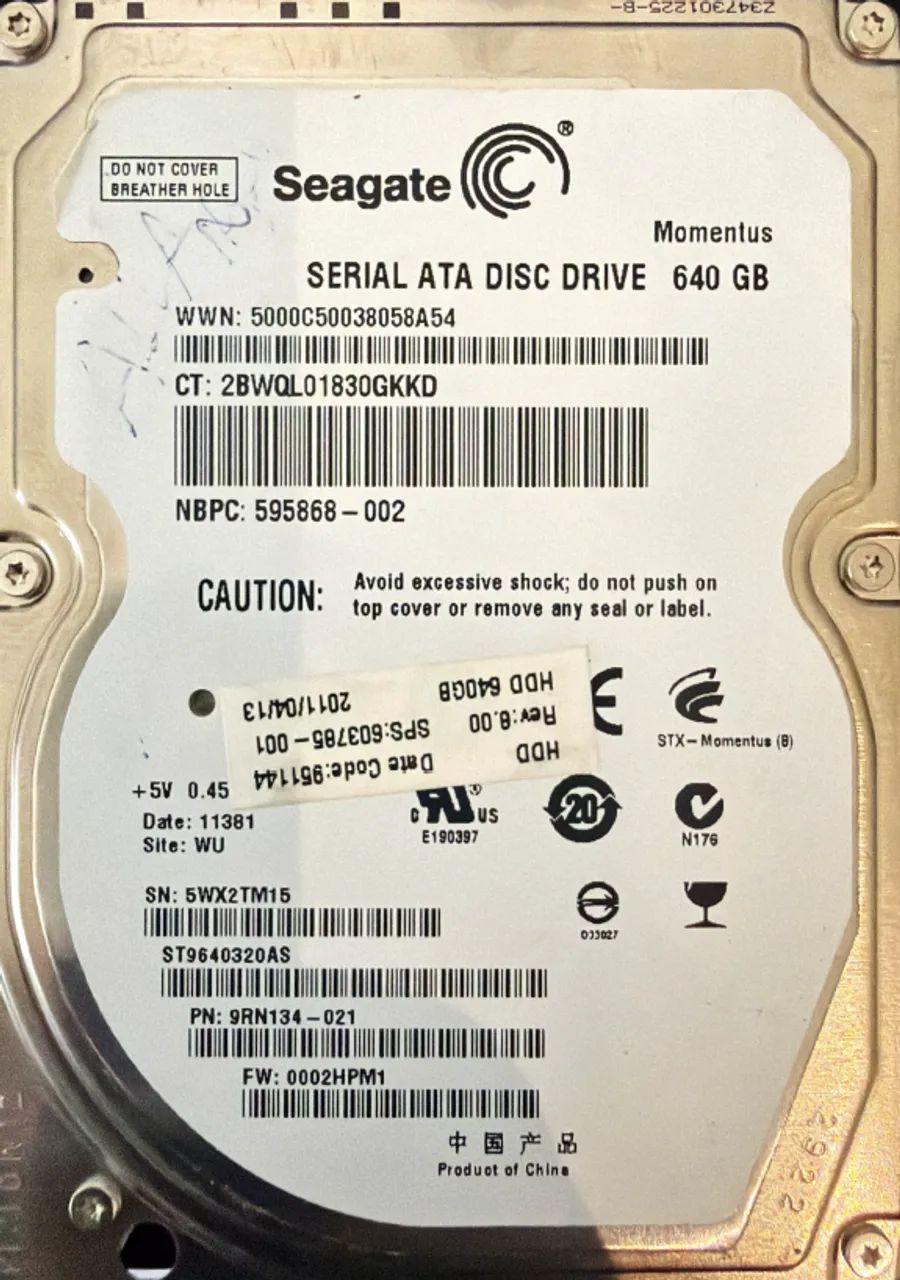 HD Seagate 640gb (tamanho notebook)