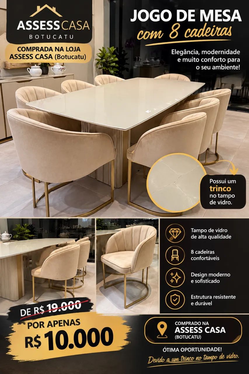 CONJUNTO MESA 8 LUGARES ALTO PADRÃO 