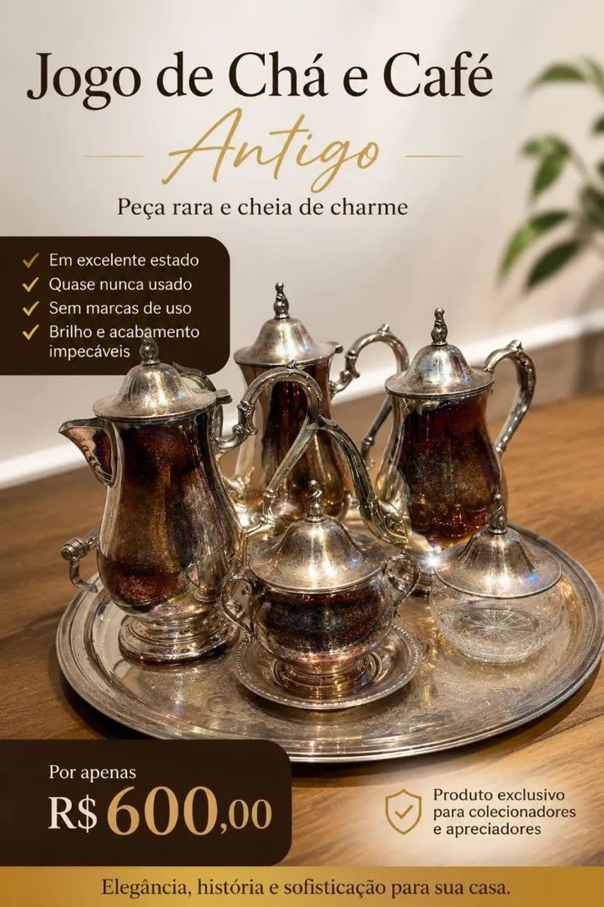 Jogo de Chá e Café Antigo em Prata<br><br>Antigo