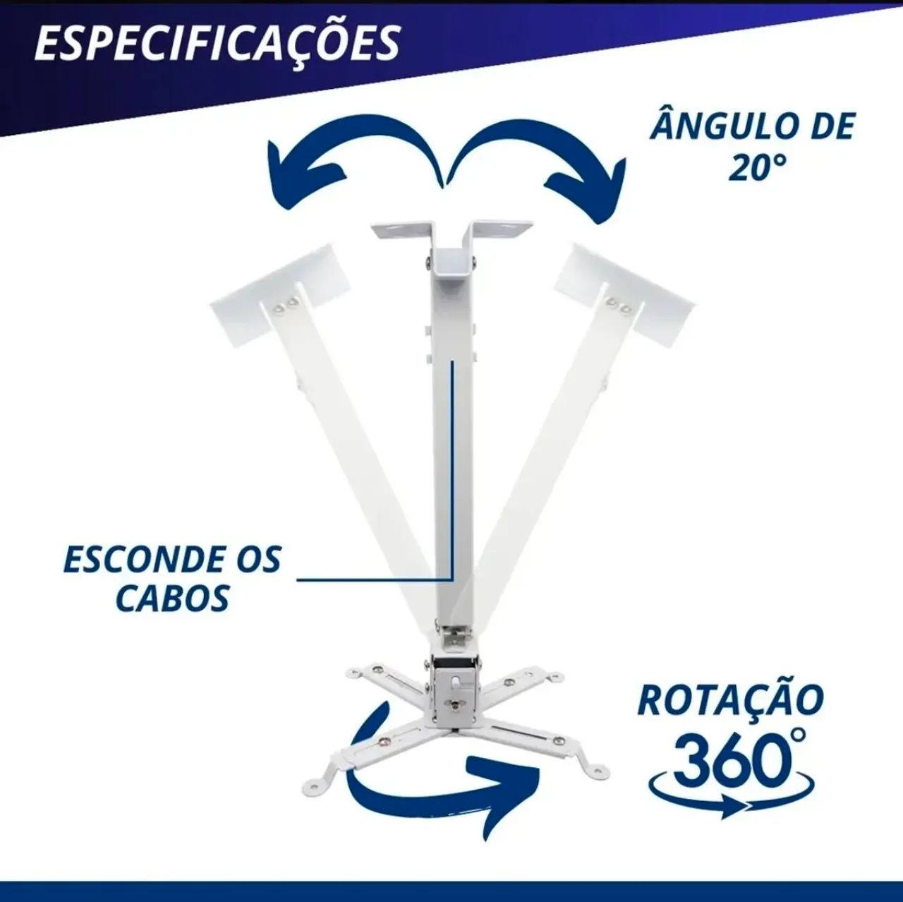 Suporte para Projetor Universal Branco - Teto e Parede. - Foto 3