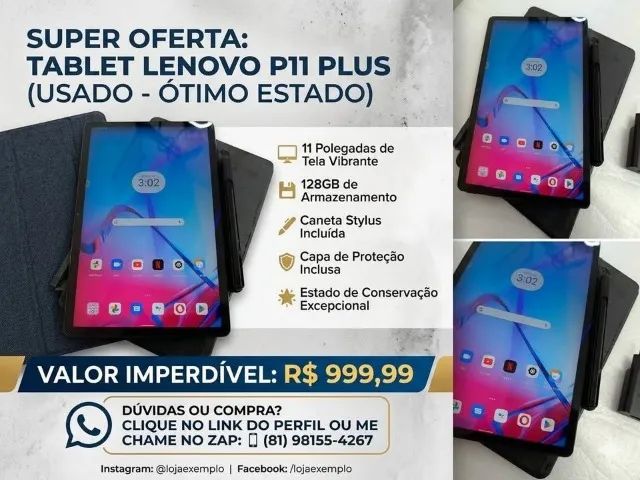 ? OPORTUNIDADE: Tablet Lenovo P11 Plus (11") Completo! ?