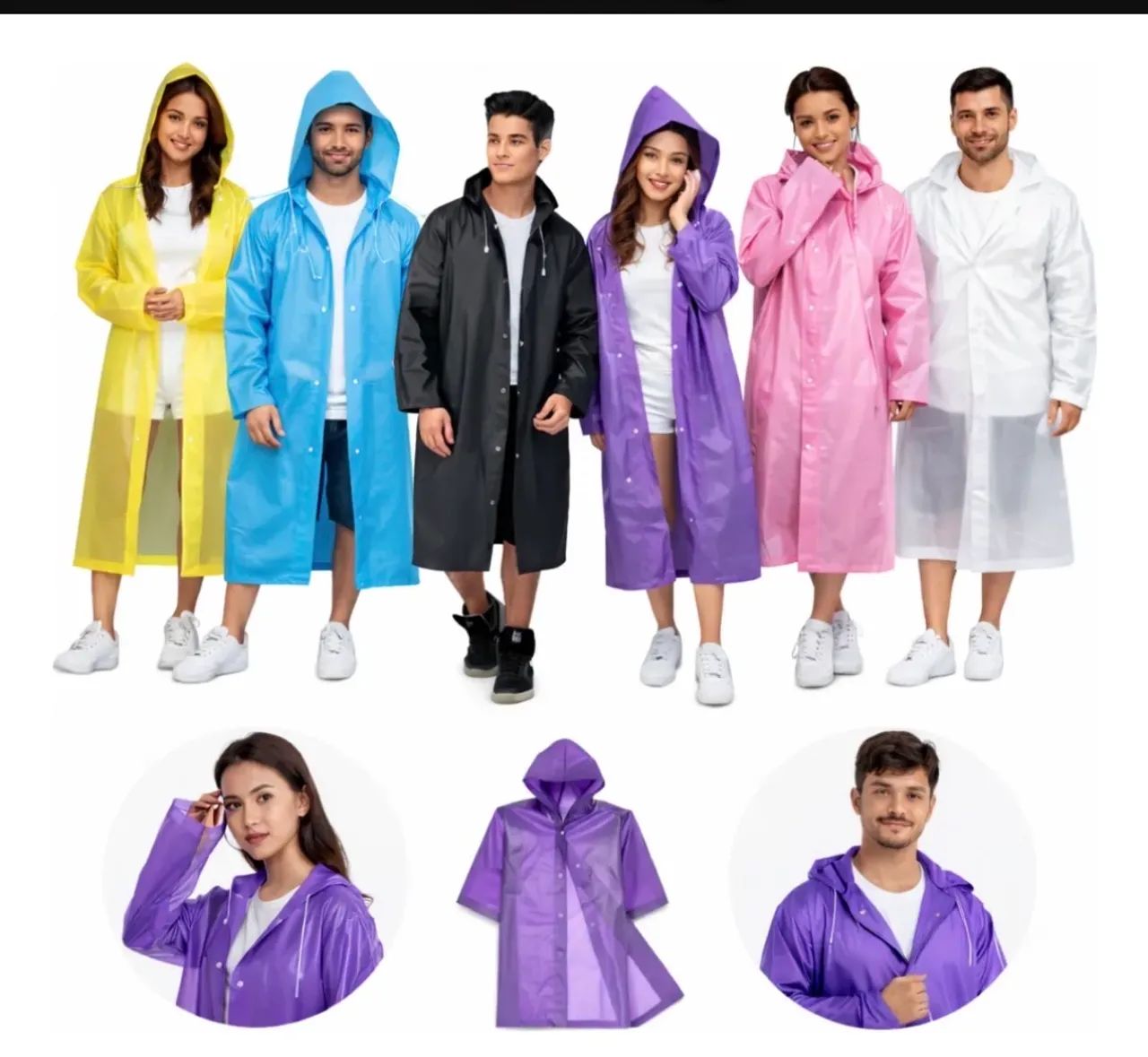 Capa de Chuva - Adulto transparente com capuz em EVA - Foto 2